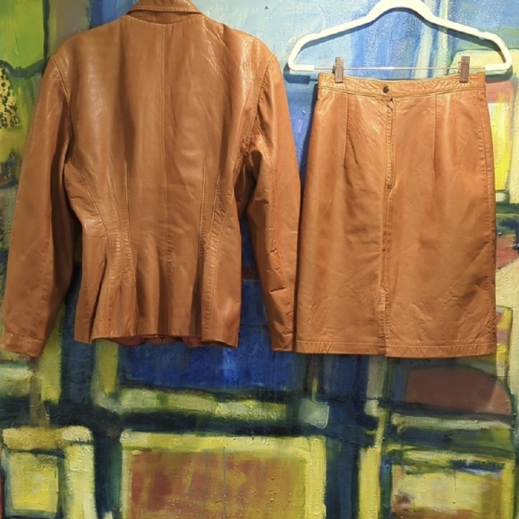 Maxima For Neiman Marcus Vintage Tan Leather Jacket and Skirt Set Women's Size 6 - Picture 4 of 16